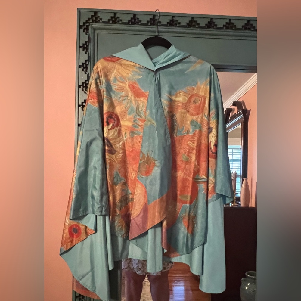 Light Blue Floral rain cape jacket